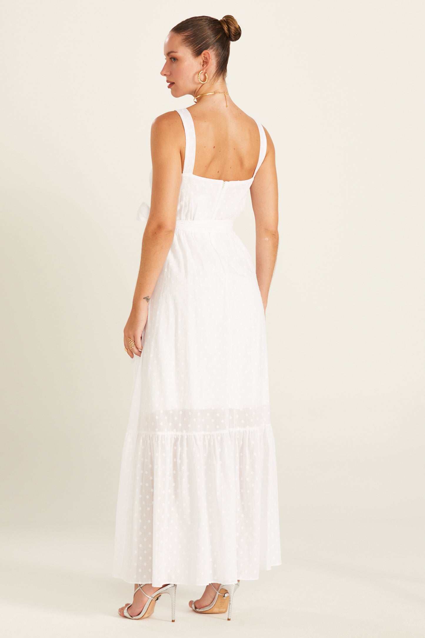 VESTIDO LONGO BUSTO FRANZIDO ALCA LARGA OFF WHITE