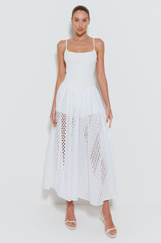 VESTIDO MIDI REGATA COM SAIA DE LAISE OFF WHITE