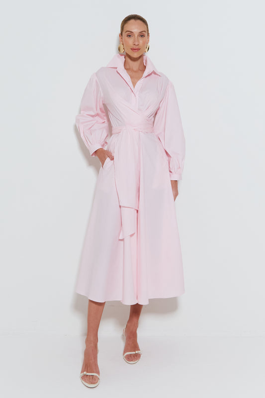 CHEMISE COM MANGAS BUFANTES E AMARRACAO ROSA BEBE