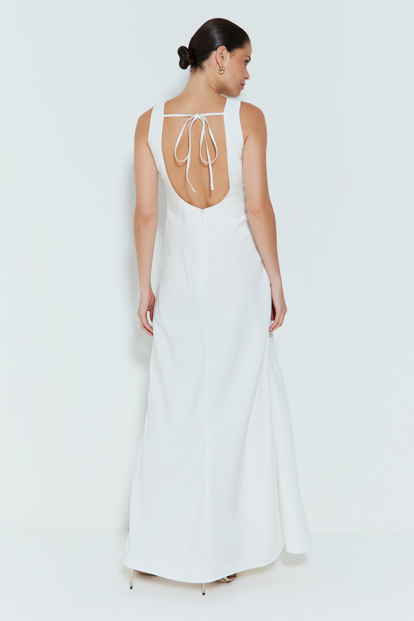 VESTIDO LONGO ABERTURA NAS COSTAS E FRANZIDO FRONTAL OFF WHITE