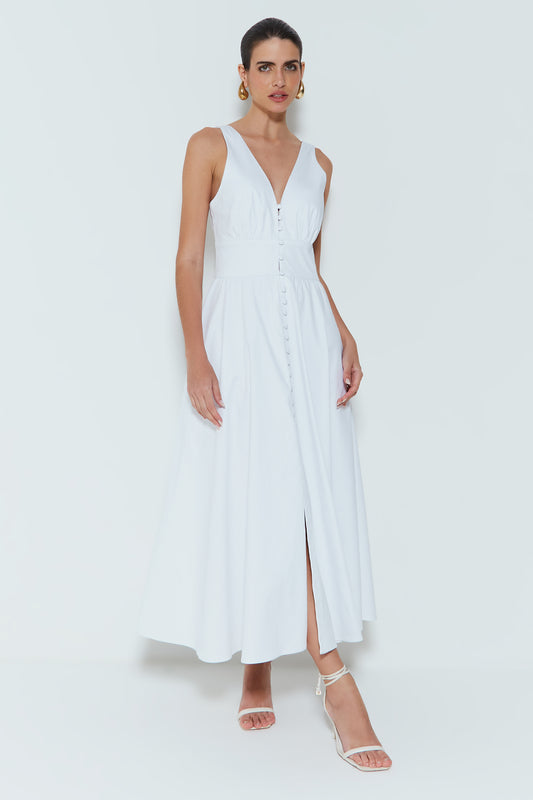 VESTIDO MIDI ACINTURADO COM BOTOES VISTA OFF WHITE