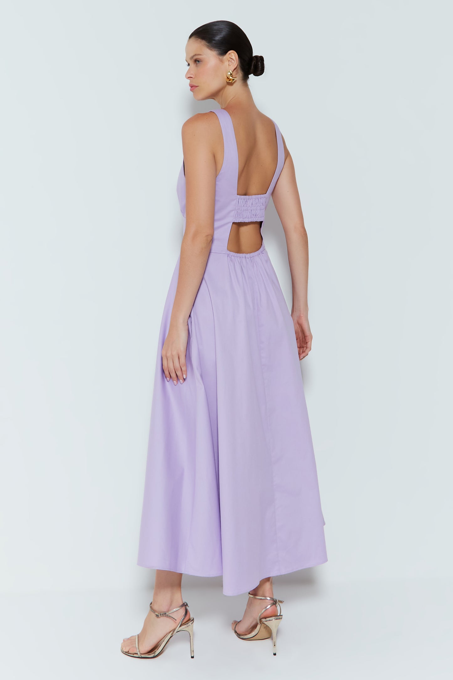 VESTIDO MIDI ACINTURADO COM BOTOES VISTA LILAS