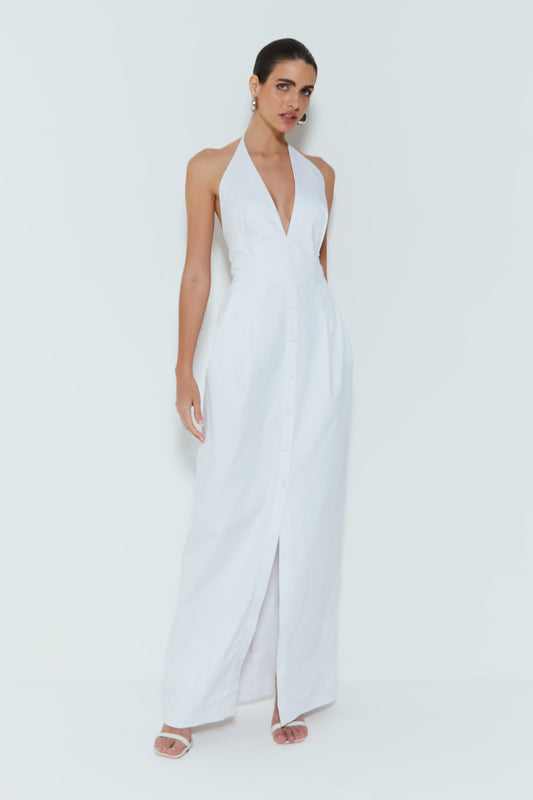 VESTIDO LONGO FRENTE UNICA ESTRUTURADO COM BOTOES OFF WHITE