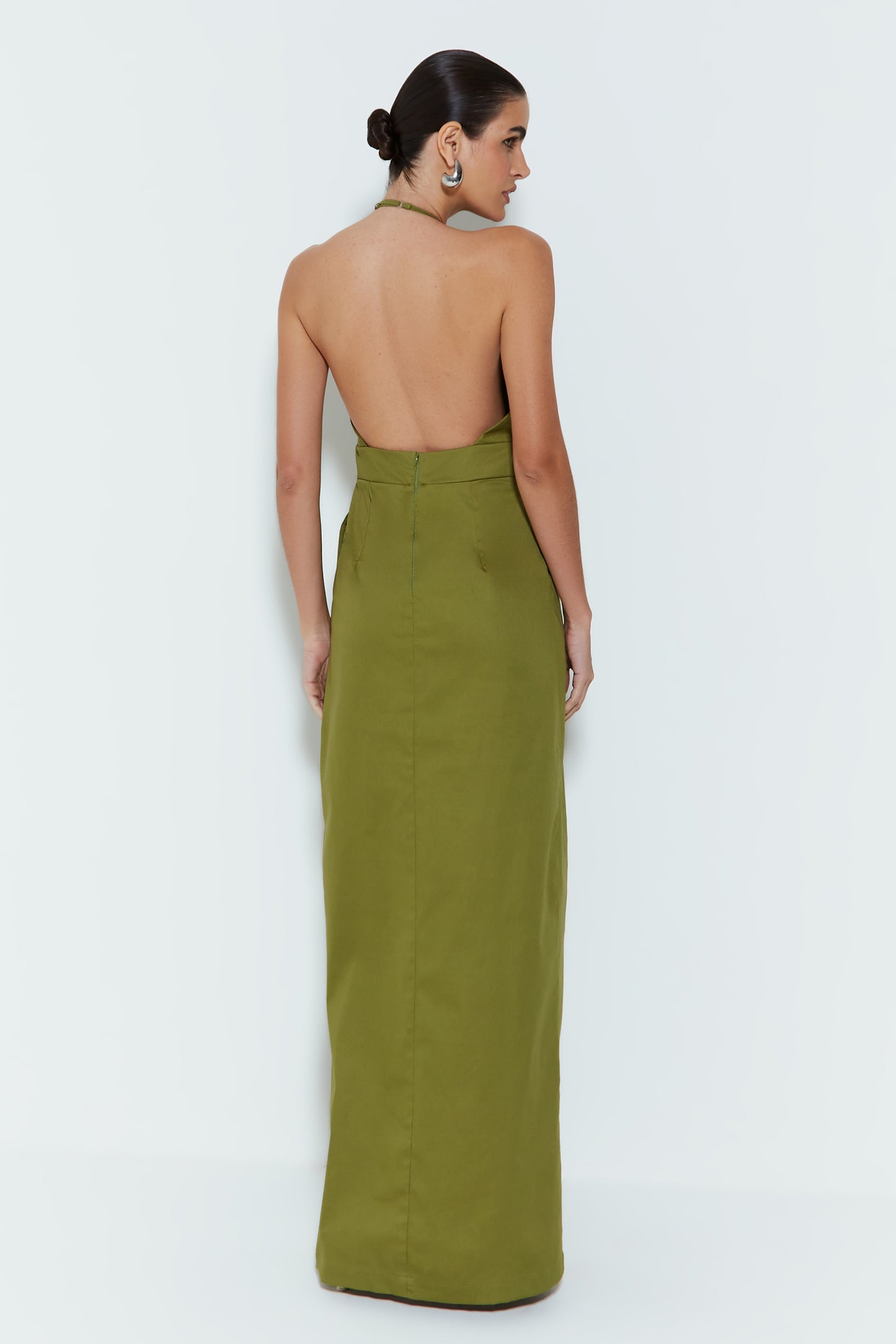 VESTIDO LONGO FRENTE UNICA ESTRUTURADO COM BOTOES VERDE MOSS