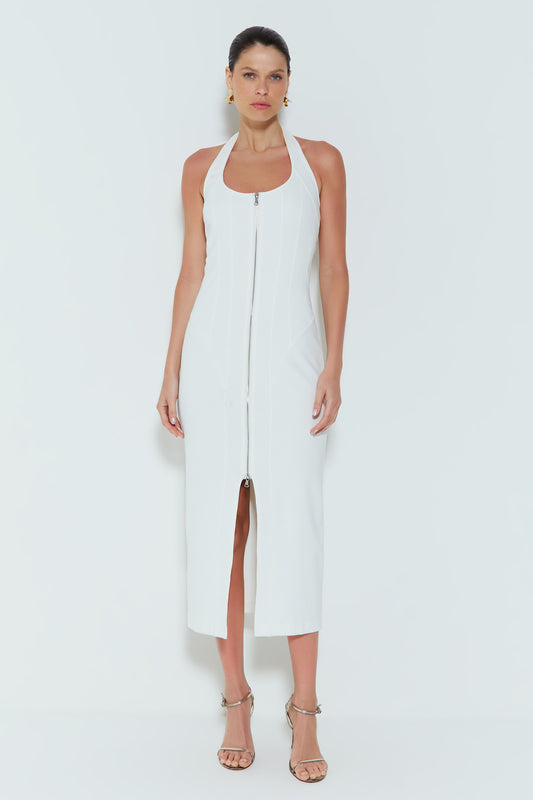 VESTIDO MIDI FRENTE UNICA COM ZIPER DUPLO OFF WHITE