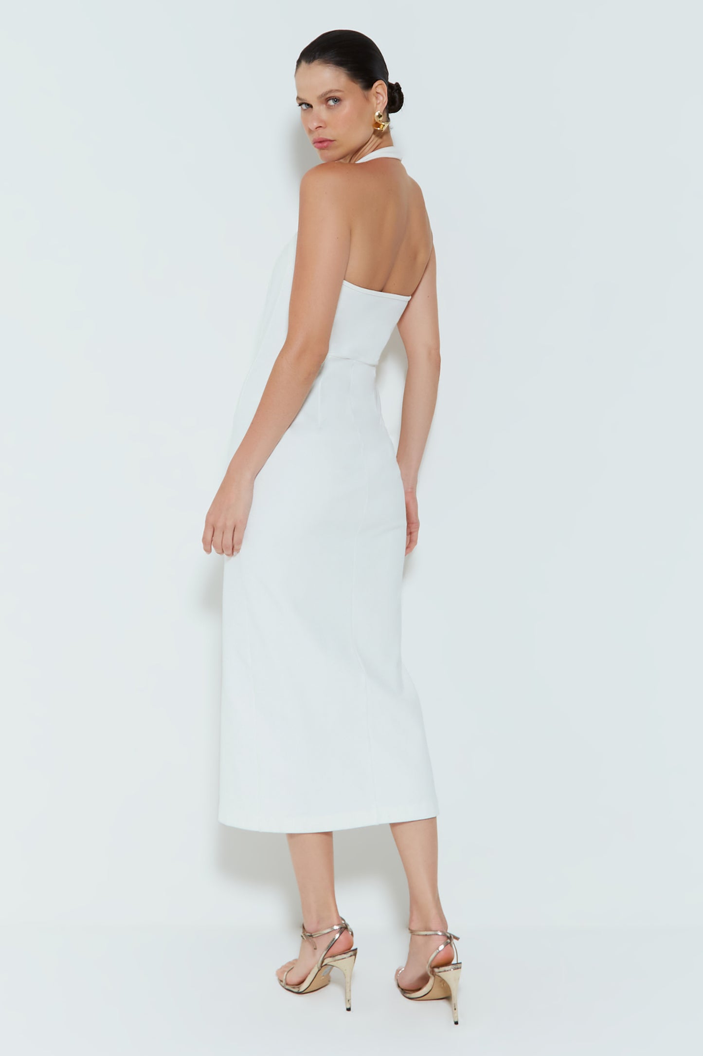 VESTIDO MIDI FRENTE UNICA COM ZIPER DUPLO OFF WHITE