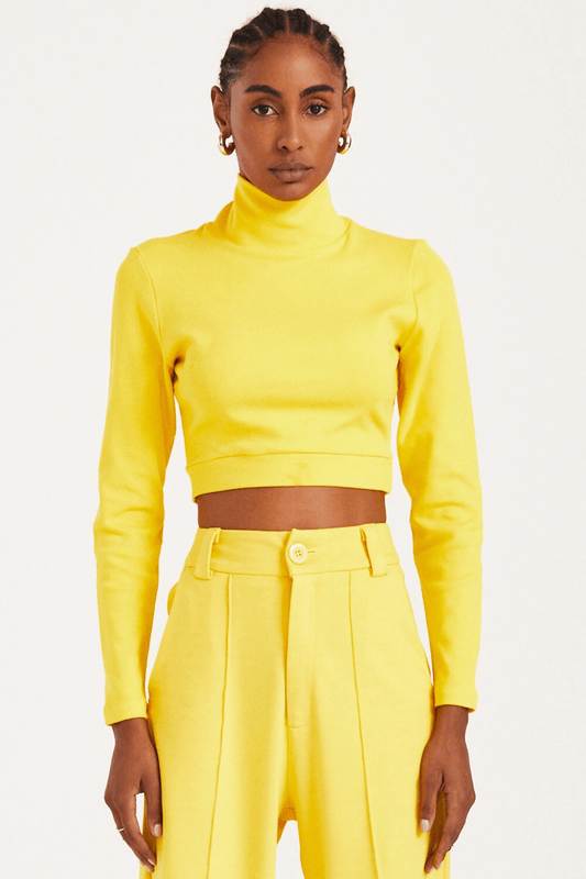 CROPPED MANGA LONGA GOLA ALTA AMARELO OURO