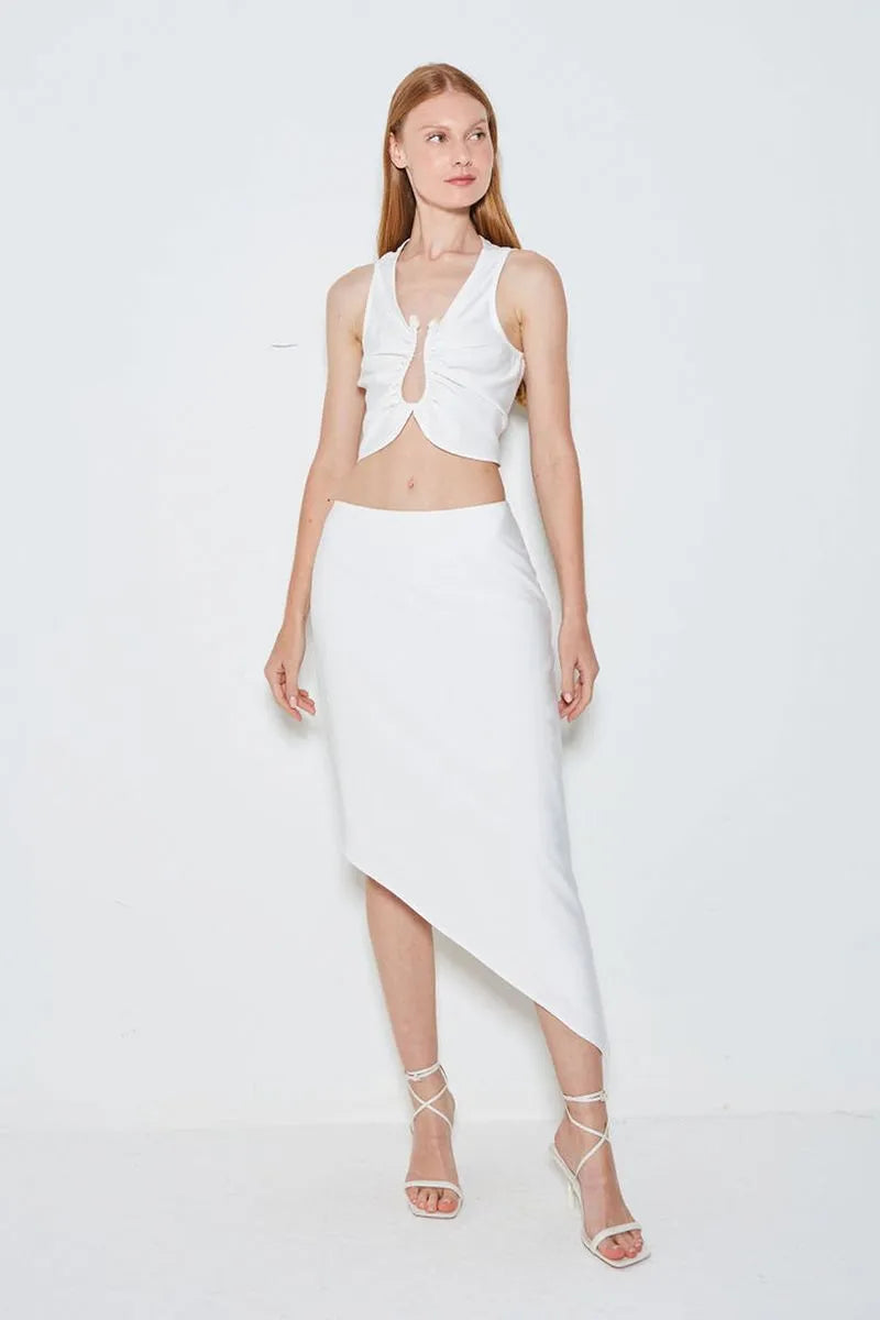 SAIA MIDI BARRA ASSIMETRICA OFF WHITE