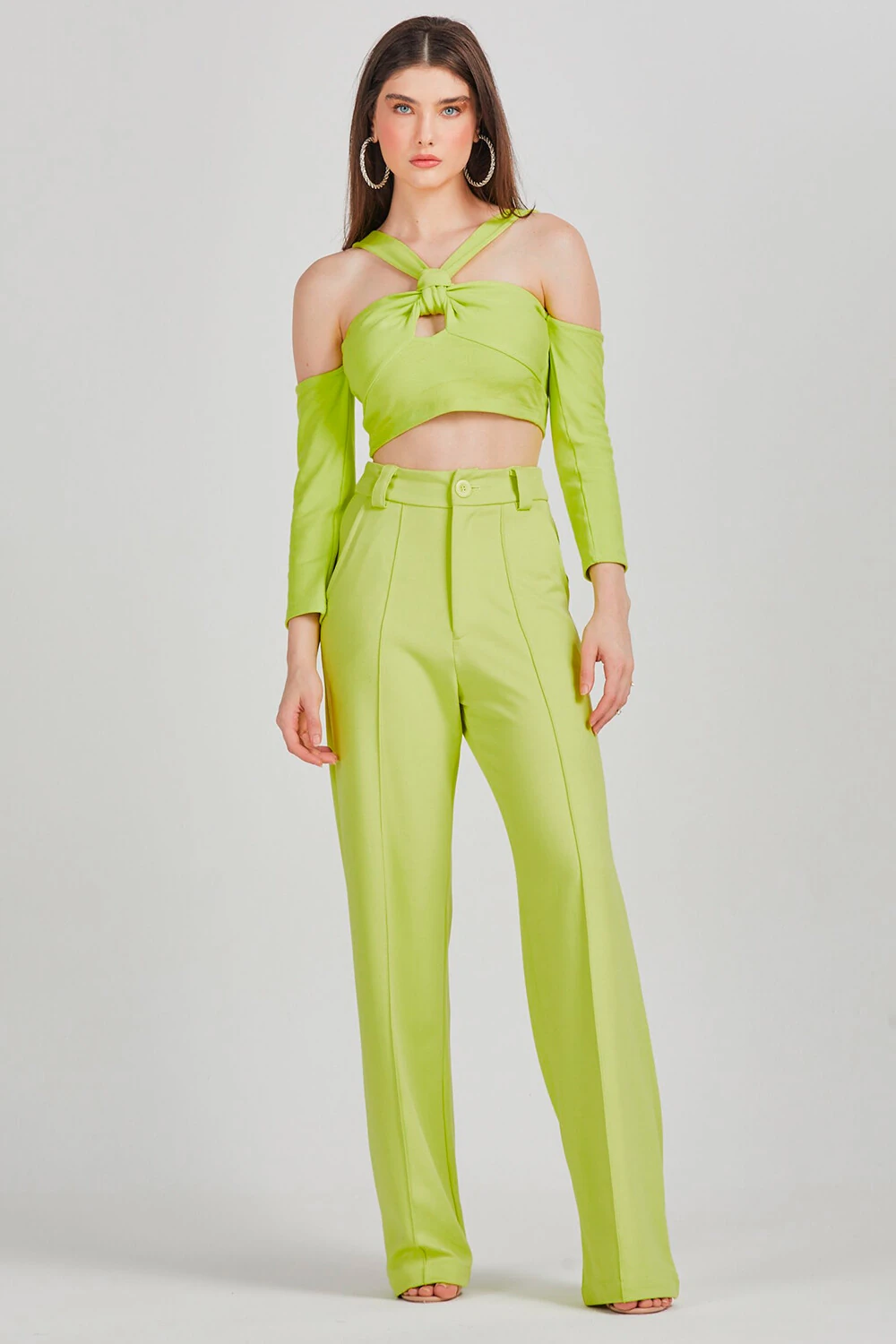 CROPPED MANGA LONGA  COM NO NO BUSTO VERDE FLUOR