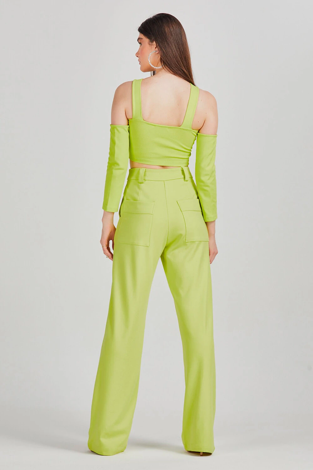 CROPPED MANGA LONGA  COM NO NO BUSTO VERDE FLUOR