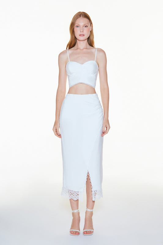 SAIA MIDI TRANSPASSADA COM RENDA OFF WHITE