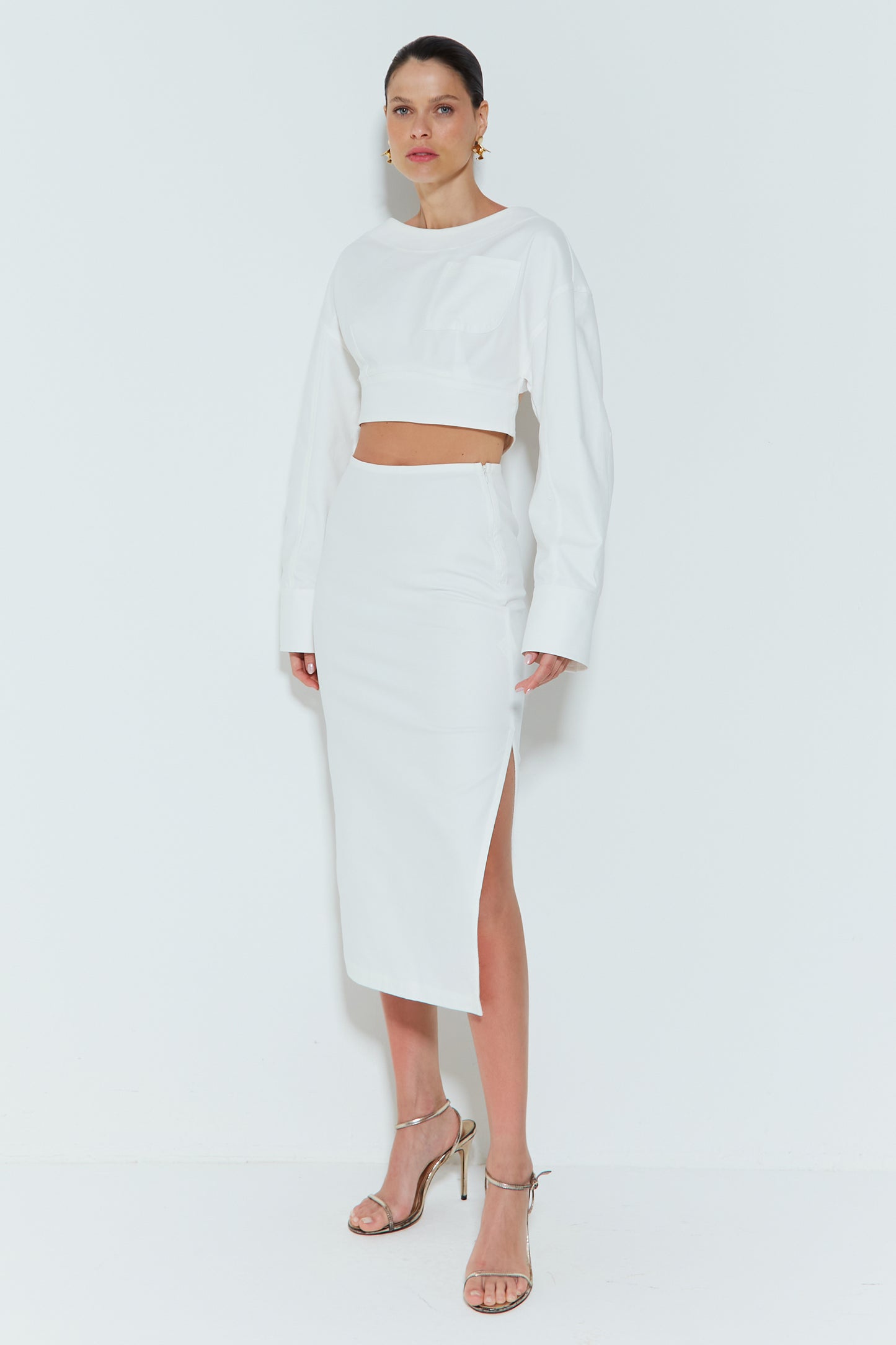 SAIA MIDI RETA COM FENDA LATERAL OFF WHITE