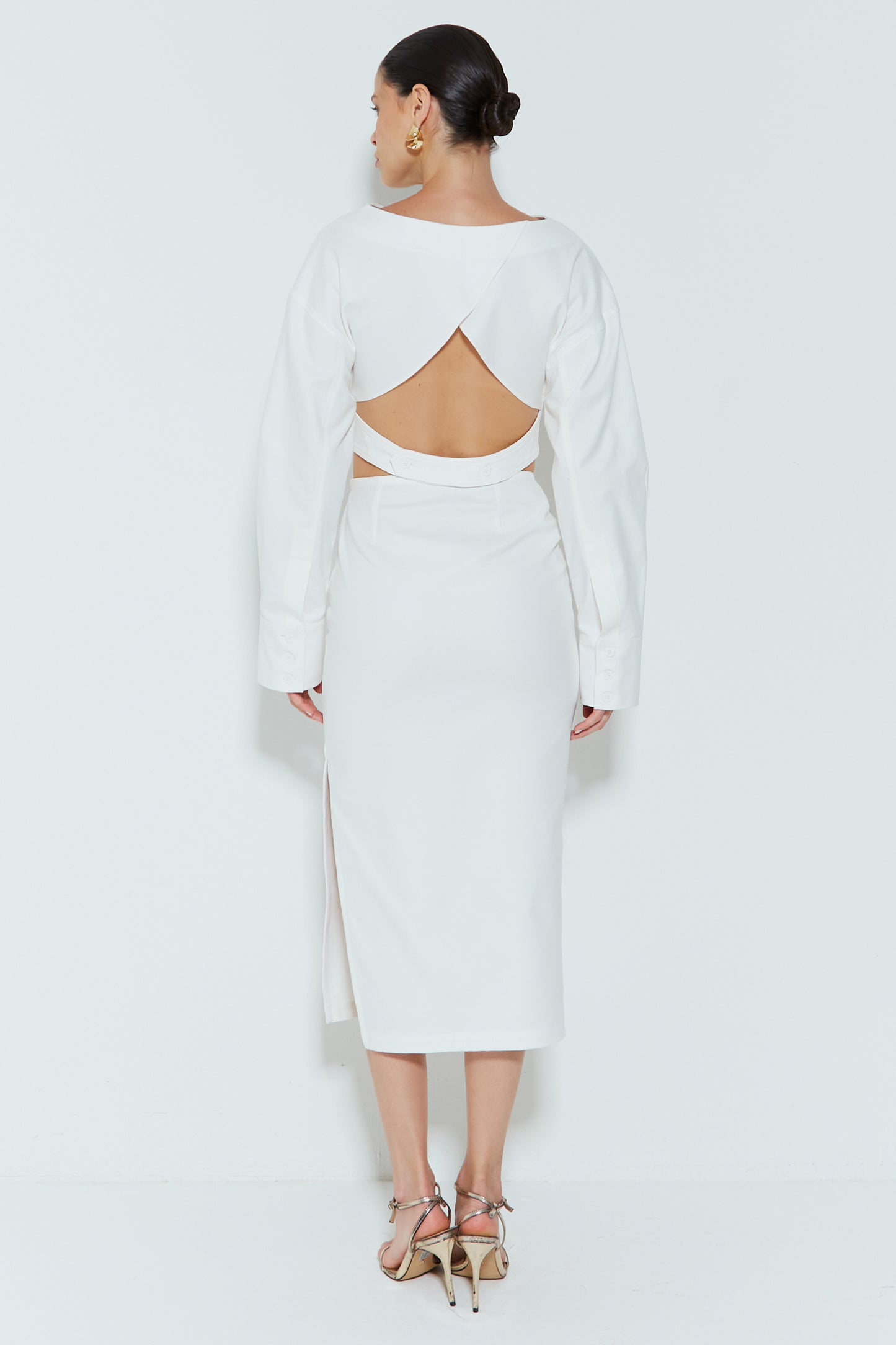 SAIA MIDI RETA COM FENDA LATERAL OFF WHITE