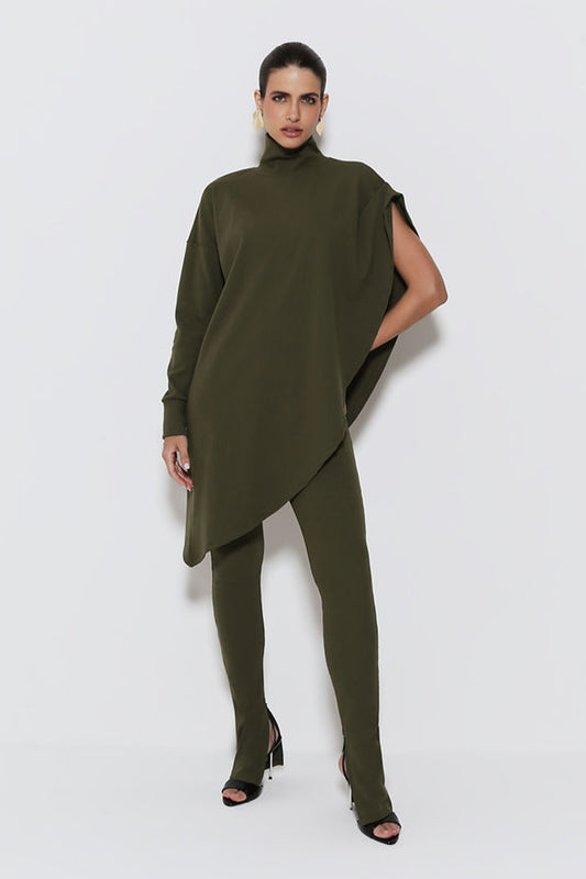 CALCA SKINNY COM ZIPER NA BARRA VERDE MILITAR