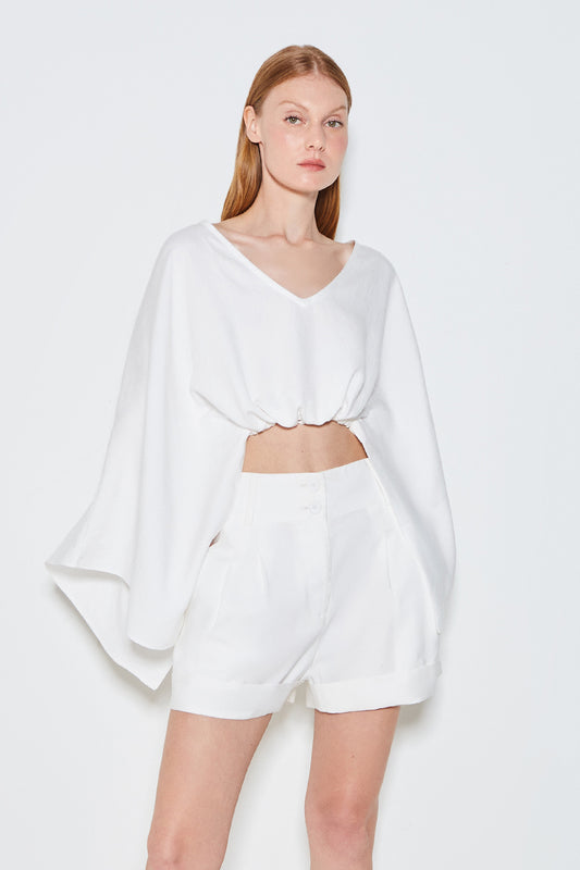 BLUSA MANGA LONGA FLUIDA DECOTE V OFF WHITE