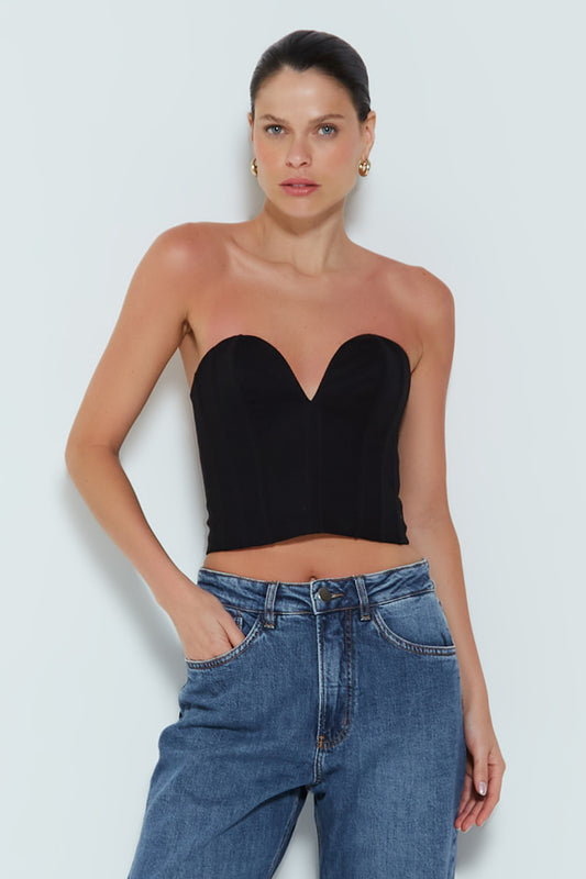 CROPPED TOMARA QUE CAIA COM DECOTE CORACAO PRETO