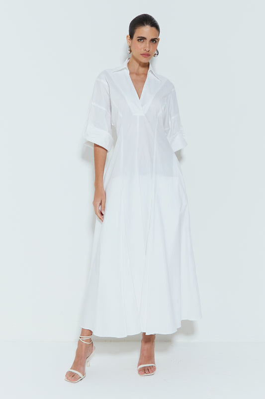 CHEMISE LONGUETE COM DECOTE V E BARRA AMPLA OFF WHITE